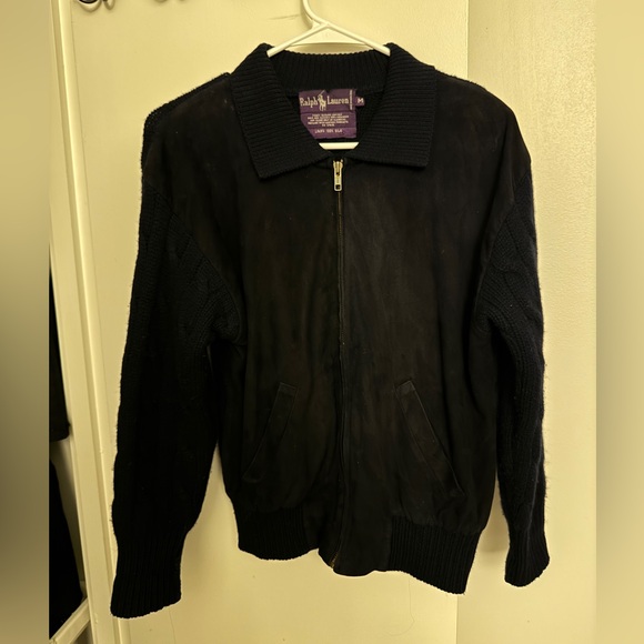 Ralph Lauren Purple Label Black Knit Cashmere Suede Zip Jacket | Size M - Picture 2 of 5